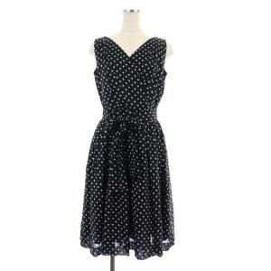 ワンピース ひざ丈 ノースリーブ ドット 38 黒 ブラック