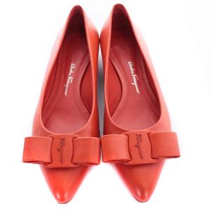 Salvatore Ferragamo VIVA BOW BALLET FLAT パンプス ヴァラリボン レザー 23.5cm レッド