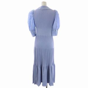 CELFORD 22AW 襟付きニットマーメイドワンピース ロング フレア 五分袖 スキッパー リブ 36 ライトブルー