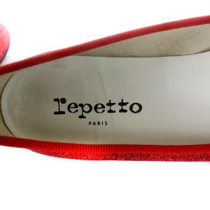 Repetto サンドリオン バレエシューズ パンプス リボン ラメ 39 24.7cm 赤 レッド