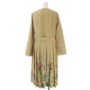 Chesty 21SS フラワープリーツ コート ワンピース ノーカラー ロング ベルト付き 1 ベージュ
