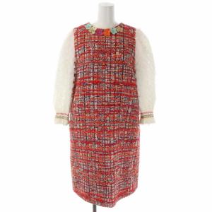 20SS ツイードAラインワンピース ひざ丈 フラワーモチーフ 八分袖 1 マルチカラー