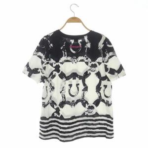 Salvatore Ferragamo コットン ガンチーニ プリントTシャツ カットソー 半袖 総柄 プルオーバー L 黒 白 ブラック ホワイト