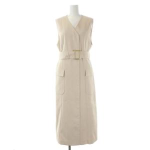 21AW フレアジレワンピース ノースリーブ Vネック ロング セミフレア ベルト付き 36 ピンクベージュ