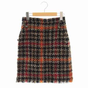 BONOTTO チェックツイードミニスカート タイト フリンジ ウール 36 マルチカラー