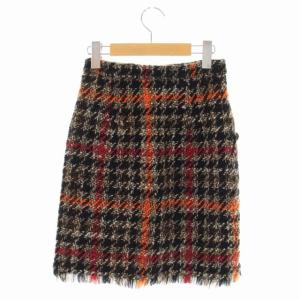 GRACE CONTINENTAL BONOTTO チェックツイードミニスカート タイト フリンジ ウール 36 マルチカラー