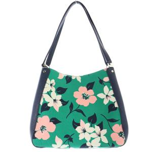 kate spade new york キャンバス ハンドバッグ 花柄 ショルダーバッグ 2way レザー 紺 ネイビー 緑 グリーン