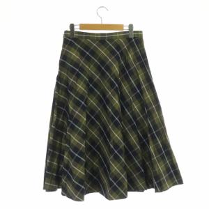 MARGARET HOWELL チェック プリーツスカート フレア ロング 3 紺 ネイビー オリーブ モカ