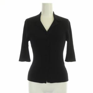 リブニット 五分袖 カーディガン コットン M 黒 ブラック