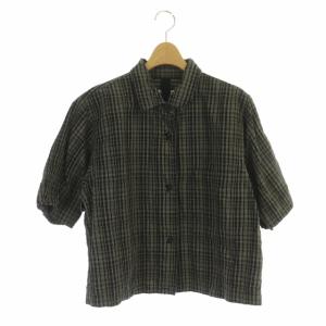 22SS COTTON LINEN CHECK 半袖 シャツ チェック リネン混 2 黒 ベージュ ブラック