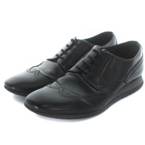 スポーツ ウイングチップ レースアップシューズ レザー 5.5 24.5cm 黒 ブラック