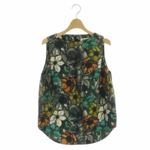 フラワープリントノースリーブブラウス ラウンドネック タック 総柄 38 マルチカラー