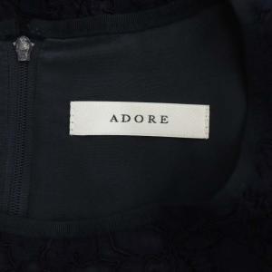 ADORE 総レース ワンピース Iライン ミモレ丈 ロング 九分袖 花柄 38 紺 ネイビー