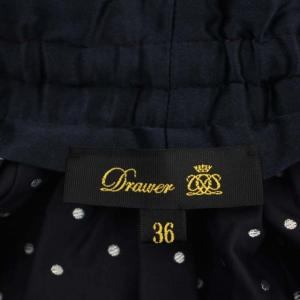 Drawer カットドビーギャザースカート ロング フレア 36 ネイビー ホワイト