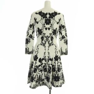 Alexander McQueen 417496 フラワーフィットアンドフレアニットワンピース S ホワイト ブラック