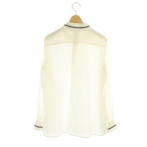 Max Mara シルク ブラウス シャツ 前開き 長袖 ライン 比翼ボタン 36 オフホワイト 黒 ブラック