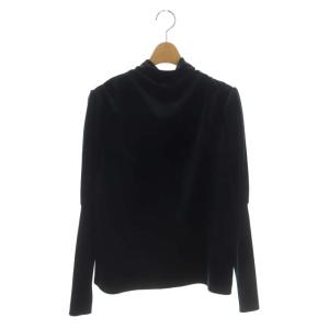 OVER GATHER SLEEVE TOP プルオーバー カットソー ハイネック 長袖 ベロア F 黒 ブラック