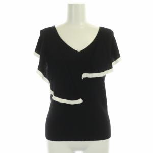 21SS アシメフリルニットトップ カットソー プルオーバー フレンチスリーブ Vネック 36 黒 ブラック