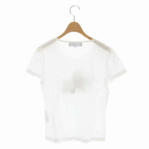 M'S GRACY 21SS プリント半袖Tシャツ カットソー クルーネック ビジュー リボン 38 オフホワイト ピンク 黒 ブラック