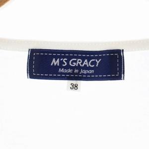 M'S GRACY 21SS プリント半袖Tシャツ カットソー クルーネック ビジュー リボン 38 オフホワイト ピンク 黒 ブラック
