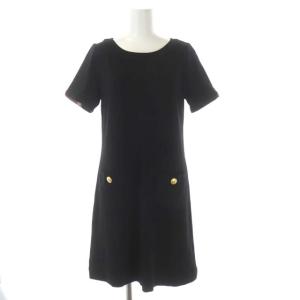 BLUE LABEL CRESTBRIDGE 半袖 ワンピース セミフレア ひざ丈 金ボタン ボートネック 38 黒 ブラック