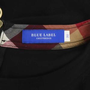 BLUE LABEL CRESTBRIDGE 半袖 ワンピース セミフレア ひざ丈 金ボタン ボートネック 38 黒 ブラック