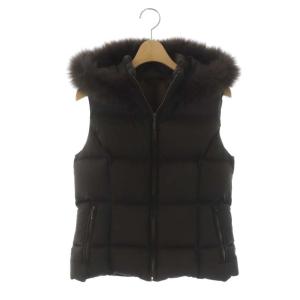 ファー付きダウンベスト アウター ジップアップ フード ノースリーブ 36 茶色 ブラウン