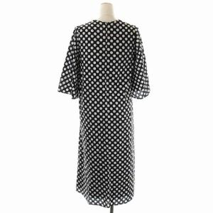 MARIHA ドットVネックワンピース ロング 七分袖 フレアスリーブ 黒 ブラック 白 ホワイト