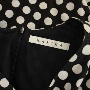 MARIHA ドットVネックワンピース ロング 七分袖 フレアスリーブ 黒 ブラック 白 ホワイト