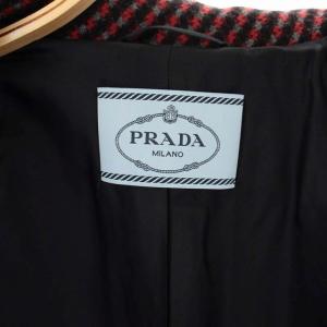 PRADA ステンカラーコート アウター ウール ロング チェック 40 グレー レッド ブラック