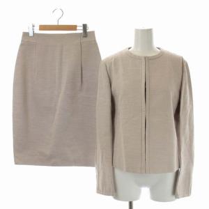 スーツ セットアップ 上下 ノーカラージャケット コクーンスカート タック 膝丈 40 ナチュラルベージュ