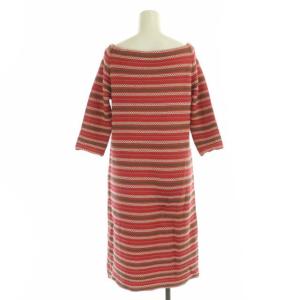 SYBILLA ニット七分袖ワンピース 膝丈 スクエアネック 刺繍 ウール M ピンク マルチカラー