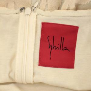 SYBILLA 透かし花柄ワンピース 膝丈 ノースリーブ ボートネック 総柄 M アイボリー