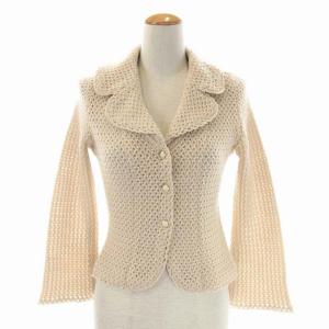 SYBILLA ニット透かし編みジャケットカーディガン 長袖 ショート オープンカラー ウール M ベージュ