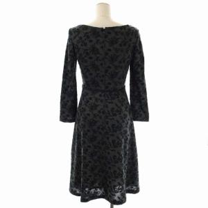 SYBILLA 花刺繍 ワンピース 長袖 ミモレ丈 ロング タイト リボンベルト付き M ダークグレー