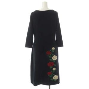 SYBILLA バラ刺繍 ニット ワンピース ロング 七分袖 M 黒 赤 緑 ベージュ ブラック