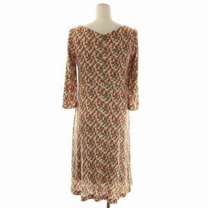 SYBILLA モザイクチェックワンピース 膝丈 フレア 七分袖 クルーネック 総柄 M マルチカラー