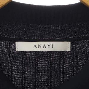 ANAYI 20SS レーヨンナイロンポロエリリブカーディガン ニット 半袖 金ボタン 38 紺 ネイビー
