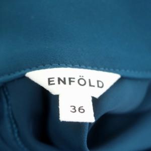 ENFOLD サイドスリット コクーンスリーブ ワンピース ハイネック 長袖 ロング Iライン 36 ターコイズブルー