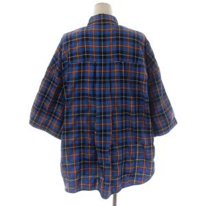ENFOLD 20SS T/C CHECK 7分袖ワイドSH シャツ ブラウス チェック 38 青 ブルーマルチカラー