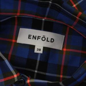 ENFOLD 20SS T/C CHECK 7分袖ワイドSH シャツ ブラウス チェック 38 青 ブルーマルチカラー