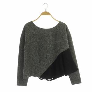 カットソー トップス 長袖 プルオーバー レース切替 クルーネック 36 黒 ブラック