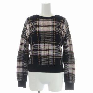 GRACE CONTINENTAL 22SS セットアップ 上下 チェックニットトップ チェックニットスカート カットソー 長袖 ロング タイト 36 黒 白