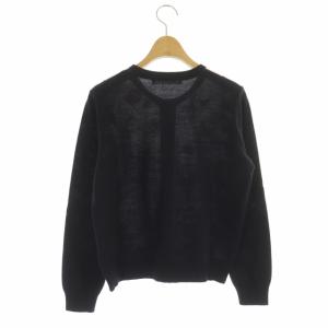 Chesty 総柄カーディガン ニット 長袖 クルーネック 丸首 切替 F 紺 ネイビー マルチカラー