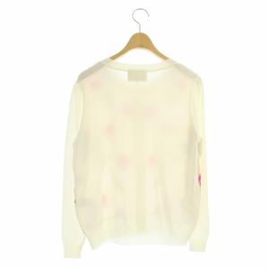 Chesty 花柄カーディガン ニット 長袖 クルーネック 丸首 切替 シルク混 F ホワイト ピンク マルチカラー