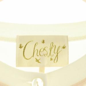 Chesty 花柄カーディガン ニット 長袖 クルーネック 丸首 切替 シルク混 F ホワイト ピンク マルチカラー