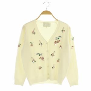 アクリルパーツ付きカーデイガン ニット 長袖 Vネック F オフホワイト