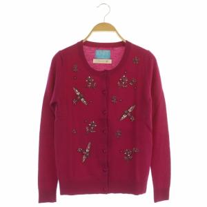 KNIT by KEITA MARUYAMA アクリルパーツ付きカーディガン ニット 長袖 ビーズ装 F マゼンタ ラズベリー