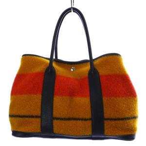HERMES ガーデンパーティPM ロカバール トートバッグ ハンドバッグ ウール レザー マルチカラー