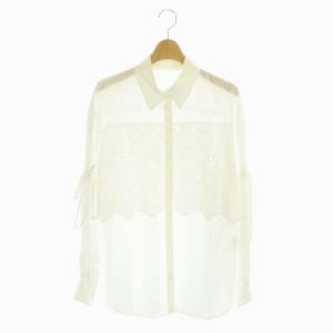 22SS ドロストスリーブシャツ 長袖 ギャザー レース 袖リボン 比翼ボタン 36 白 ホワイト